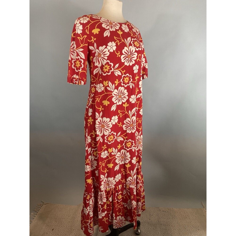 Vintage 50's Cotton Red Floral Hawaiian Aloha Luau Dress